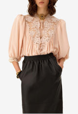 Chloé Fluid Puff-Sleeved Crepe De Chine Blouse Pink CH26SHT38005 6H6