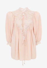 Chloé Fluid Puff-Sleeved Crepe De Chine Blouse Pink CH26SHT38005 6H6