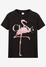 Chloé Flamingo and Logo Print T-shirt Black CH26SJH08194 070