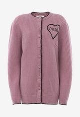 Chloé Generous Wool and Cashmere Logo Cardigan Mauve CH26SMC06710 51J