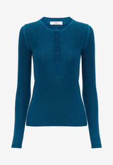 Chloé Wool Knit Henley Sweater Blue CH26SMP24510 43E