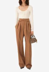 Chloé Wool High-Rise Gathered Pants Brown CH26SPA06164 205