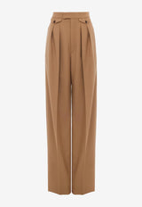 Chloé Wool High-Rise Gathered Pants Brown CH26SPA06164 205