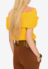 Chloé Knitted Cardigan Top with Lace Insert Yellow CH26UMC04660 702