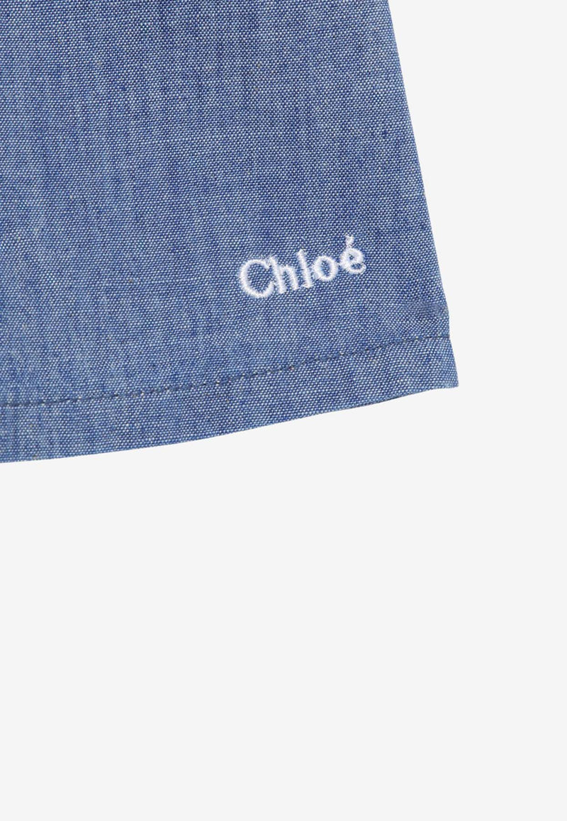Chloé Kids Girls Embroidered Collar Denim Dress Blue CHC20006-ACO/O_CHLOE-Z77