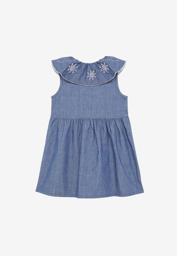 Chloé Kids Baby Girls Embroidered Collar Denim Dress Blue CHC20006-BCO/O_CHLOE-Z77