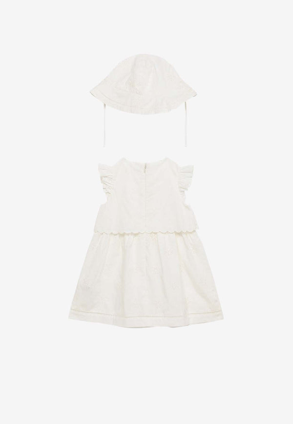 Chloé Kids Baby Girls Broderie Anglaise Dress and Hat Set White CHC20039-BCO/O_CHLOE-117
