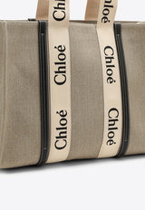 Chloé Large Woody Canvas Tote Bag Beige CHC22AS382I26/O_CHLOE-91J