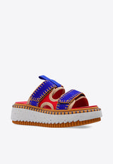 Chloé Lilli Leather Flatform Slides Multicolor CHC22U626Z89AP Orange - Blue 1