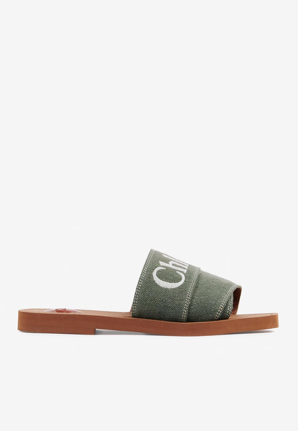 Chloé Logo Woody Sandals CHC23A188FE3E8 WIDE FOREST