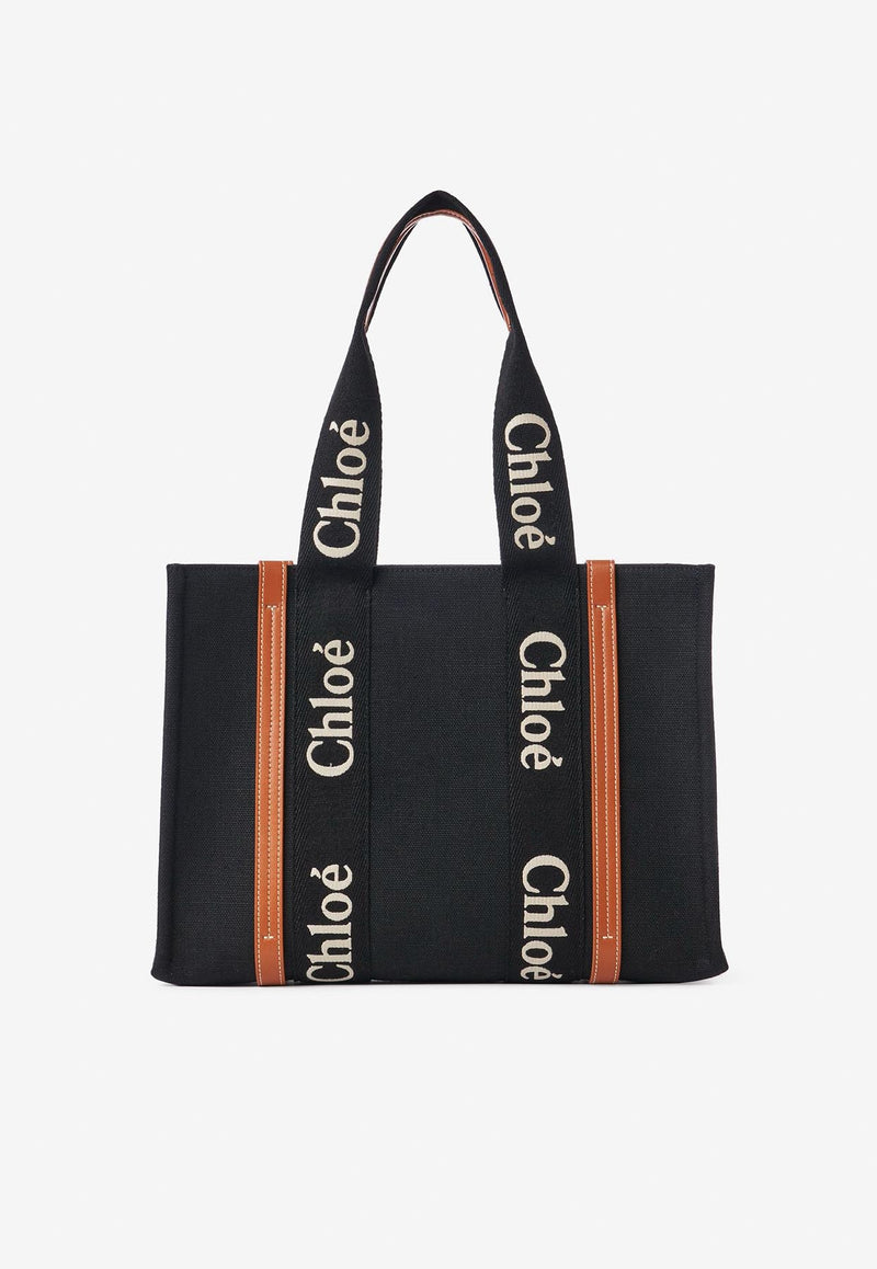 Chloé Medium Woody Tote Bag CHC23AS383L17915 BLACK - BEIGE 1