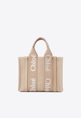 Chloé Small Woody Leather and Linen Tote Bag Beige CHC23AS397L1720E Boyish Brown