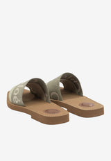 Chloé Woody Linen Flat Mules Green CHC23U188EF 3D6