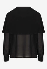 Chloé Long-Sleeved Cape Blouse in Silk Georgette CHC24AHT03002001 Black