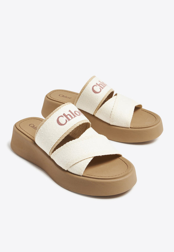 Chloé Mila Logo Flatform Sandals CHC24S00QHLWHITE