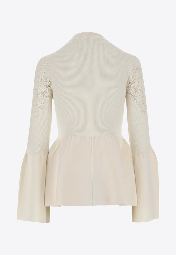 Chloé Lace-Panel Wool-Blend Top CHC24SMP14550107 ICONIC MILK