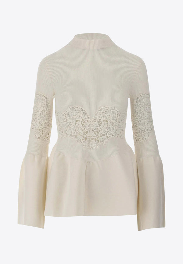 Chloé Lace-Panel Wool-Blend Top CHC24SMP14550107 ICONIC MILK