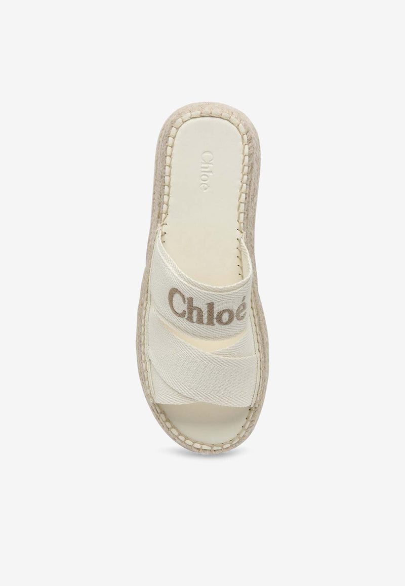 Chloé Mila Logo Embroidered Flat Sandals Beige CHC24U00WKR/O_CHLOE-122