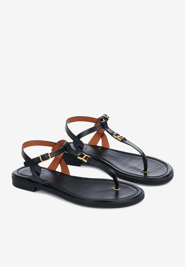 Chloé Marcie Flat Leather Sandals CHC24U01UH3001 Black