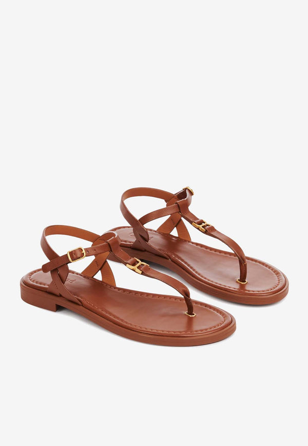 Chloé Marcie Flat Leather Sandals CHC24U01UH3242 Caramello