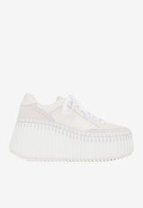 Chloé Nama Leather Stitched Platform Sneakers White CHC24U02IBD 101