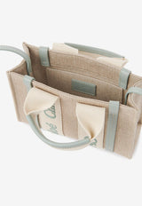 Chloé Mini Woody Tote Bag in Linen and Leather CHC24UP237L1738T