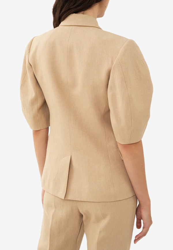 Chloé Puff-Sleeved Blazer in Linen CHC24UVE21130278 PEARL BEIGE