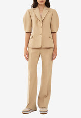 Chloé Puff-Sleeved Blazer in Linen CHC24UVE21130278 PEARL BEIGE