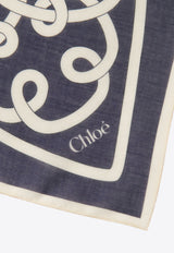Chloé Iconic Logo Print Square Scarf Blue CHC24WT051BND99Q Blue - Beige