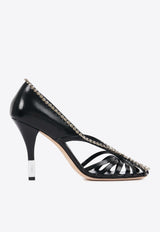Chloé Leonie 95 Embellished Leather Pumps Black CHC25S07LPP0ZZ Black Silver