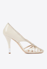 Chloé Leonie 95 Embellished Leather Pumps Ivory CHC25S07LPP27G Pearly Ivory