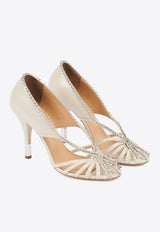 Chloé Leonie 95 Embellished Leather Pumps Ivory CHC25S07LPP27G Pearly Ivory