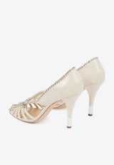 Chloé Leonie 95 Embellished Leather Pumps Ivory CHC25S07LPP27G Pearly Ivory