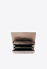 Chloé Iconic Logo Chain Clutch in Metallized Leather Gray CHC25SP485O54074 Shiny Grey