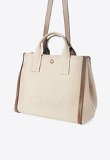 Chloé Raised Logo Canvas Tote Bag Beige CHC25SS910O6523N Vegetal Beige