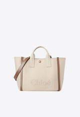 Chloé Raised Logo Canvas Tote Bag Beige CHC25SS910O6523N Vegetal Beige