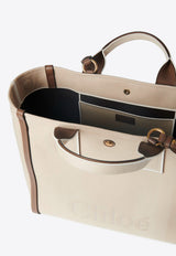 Chloé Raised Logo Canvas Tote Bag Beige CHC25SS910O6523N Vegetal Beige