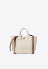 Chloé Small Raised Logo Canvas Tote Bag Beige CHC25SS911O6523N Vegetal Beige