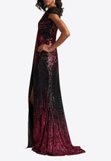 Tadashi Shoji Carys V-neck Sequined Gown Multicolor CIR25439L_BURGUNDY