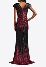 Tadashi Shoji Carys V-neck Sequined Gown Multicolor CIR25439L_BURGUNDY