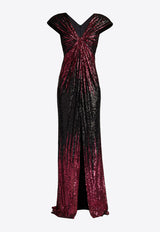 Tadashi Shoji Carys V-neck Sequined Gown Multicolor CIR25439L_BURGUNDY