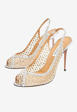 Aquazzura Crystal Lover 105 Slingback Sandals Silver CLRHIGS0-STLCCC SILVER