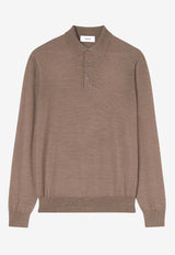 Lardini Fine Knit Long-Sleeved Wool Polo T-shirt Brown CNLPML55_LIGHT BROW
