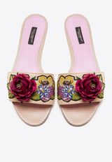 Dolce & Gabbana Bianca Floral Embroidered Flat Sandals Beige CQ0331 AX051 89708