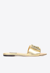 Dolce & Gabbana DG Logo Metallic Leather Flat Sandals Gold CQ0455 A1016 87080