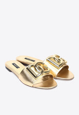Dolce & Gabbana DG Logo Metallic Leather Flat Sandals Gold CQ0455 A1016 87080