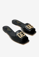 Dolce & Gabbana DG Logo Calf Leather Flat Sandals Black CQ0593 CW576 80999
