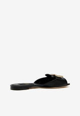 Dolce & Gabbana DG Logo Calf Leather Flat Sandals Black CQ0593 CW576 80999