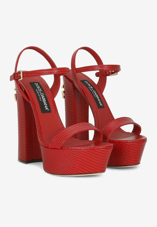 Dolce & Gabbana Keira 105 Platform Sandals in Iguana Print Leather Red CR1340 AS818 8S297
