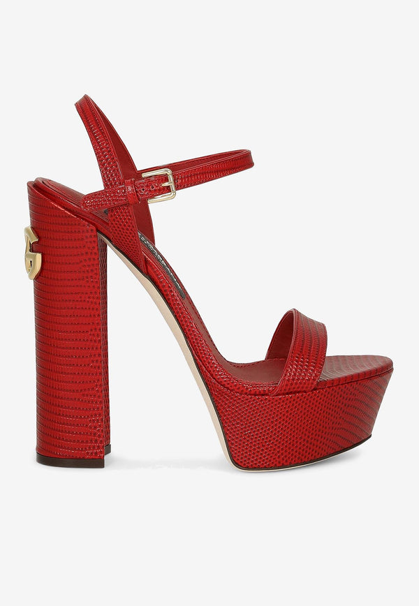 Dolce & Gabbana Keira 105 Platform Sandals in Iguana Print Leather Red CR1340 AS818 8S297